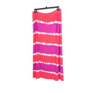 Womens Plus 1X Maxi Skirt Long Modest Tie Dye Pull On Stretch Orange Magenta